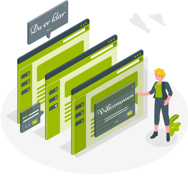 Illustrasjon av en person som er på en nettside